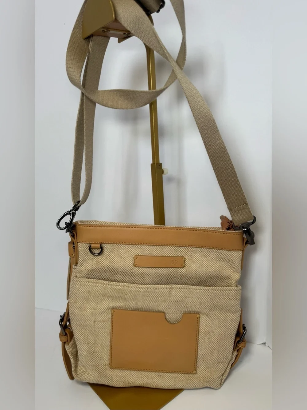 Sherpani Luna Cotton Canvas Crossbody Bag Tan Cream Boho